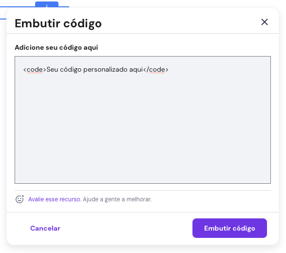 embutir código no criador de sites da hostinger