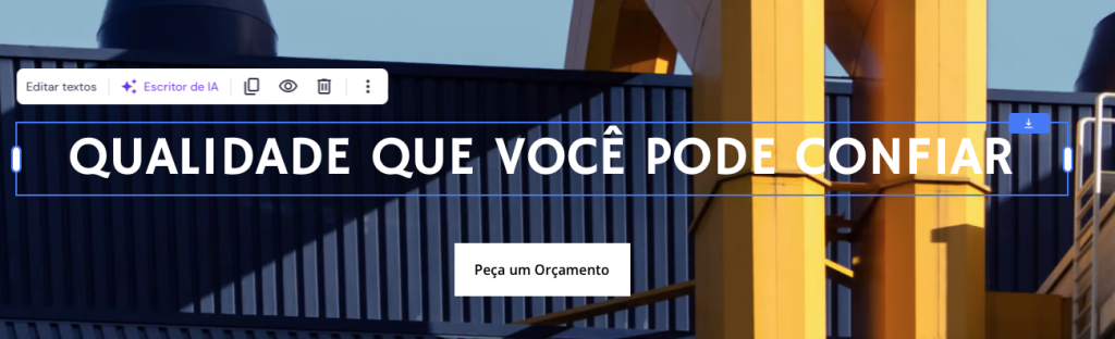 editando texto no criador de sites da hostinger