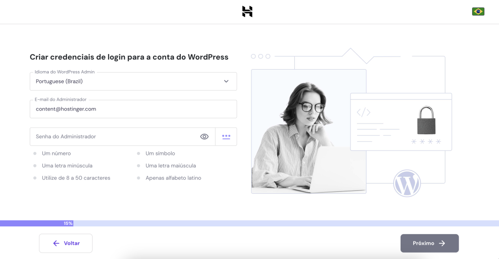 criando credenciais de login wordpress no hpanel