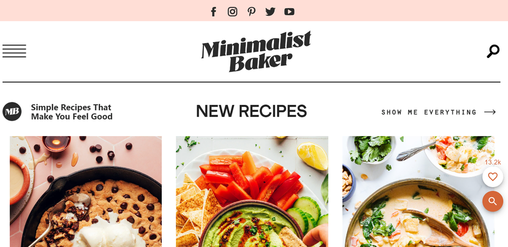 Página inicial do site Minimalist Baker