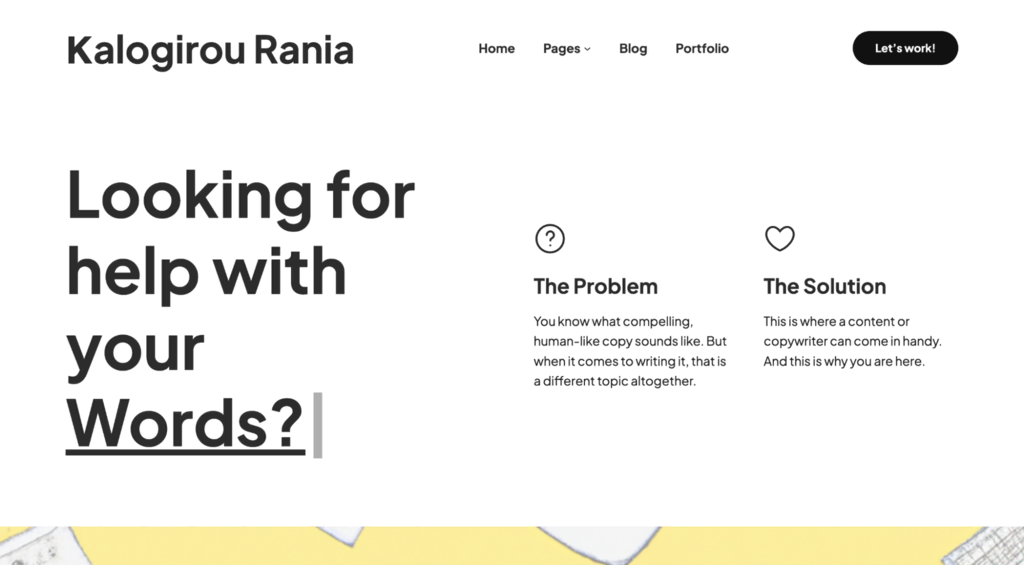 Página inicial do site de Kalogirou Rania