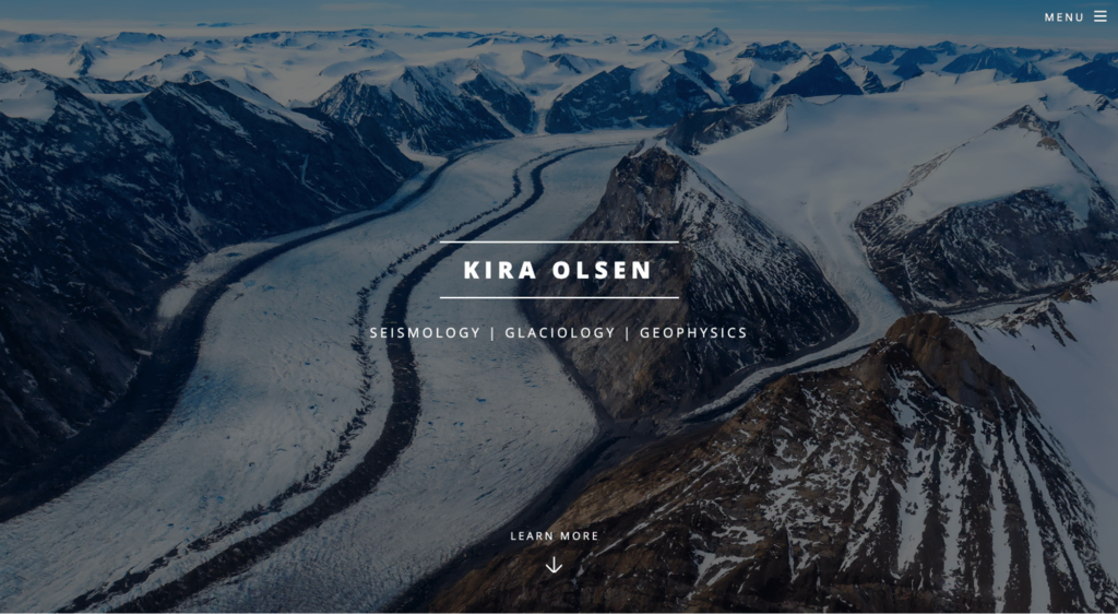 Página inicial do site de Kira Olsen