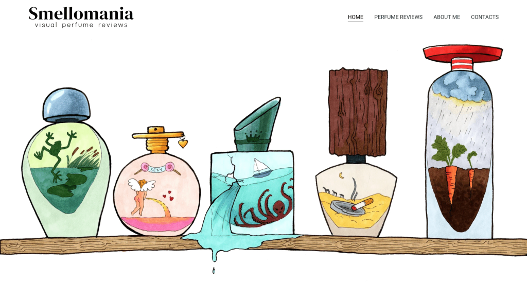 Site com desenhos de recipientes de perfumes customizados