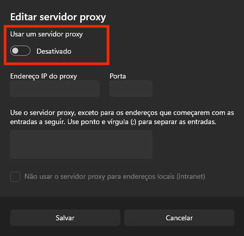 Desativar proxy no Windows
